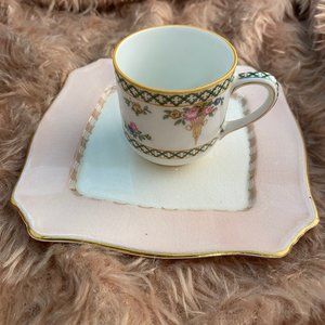 Antique Royal Winton Crackle Plate in pink & white (free CH Field Haviland cup)